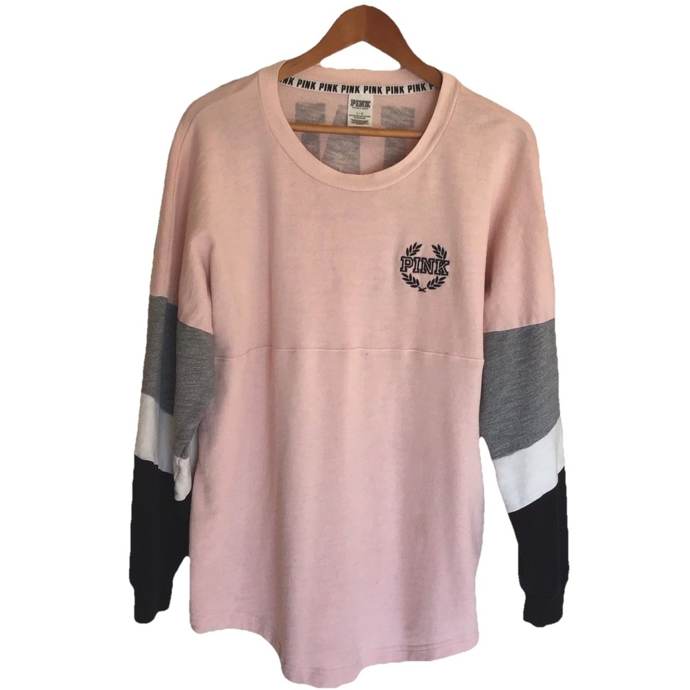 Victoria's Secret PINK Tunic Pink/Multi Color Sleeves Varsity Sweatshirt Size L